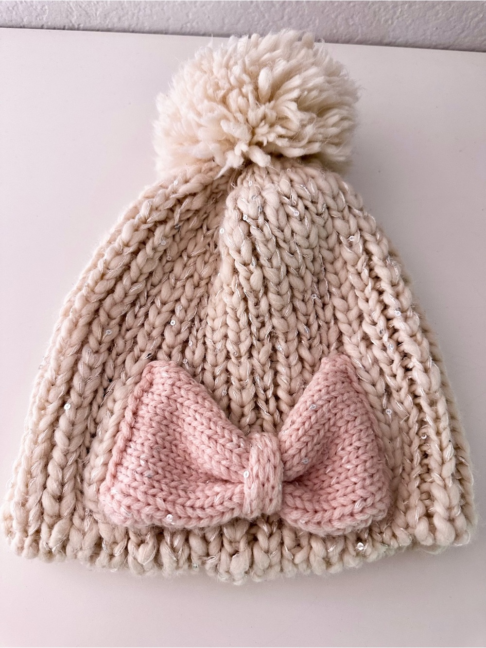 Tucker + Tate Cream Chunky Knit Beanie with Shimmering Thread